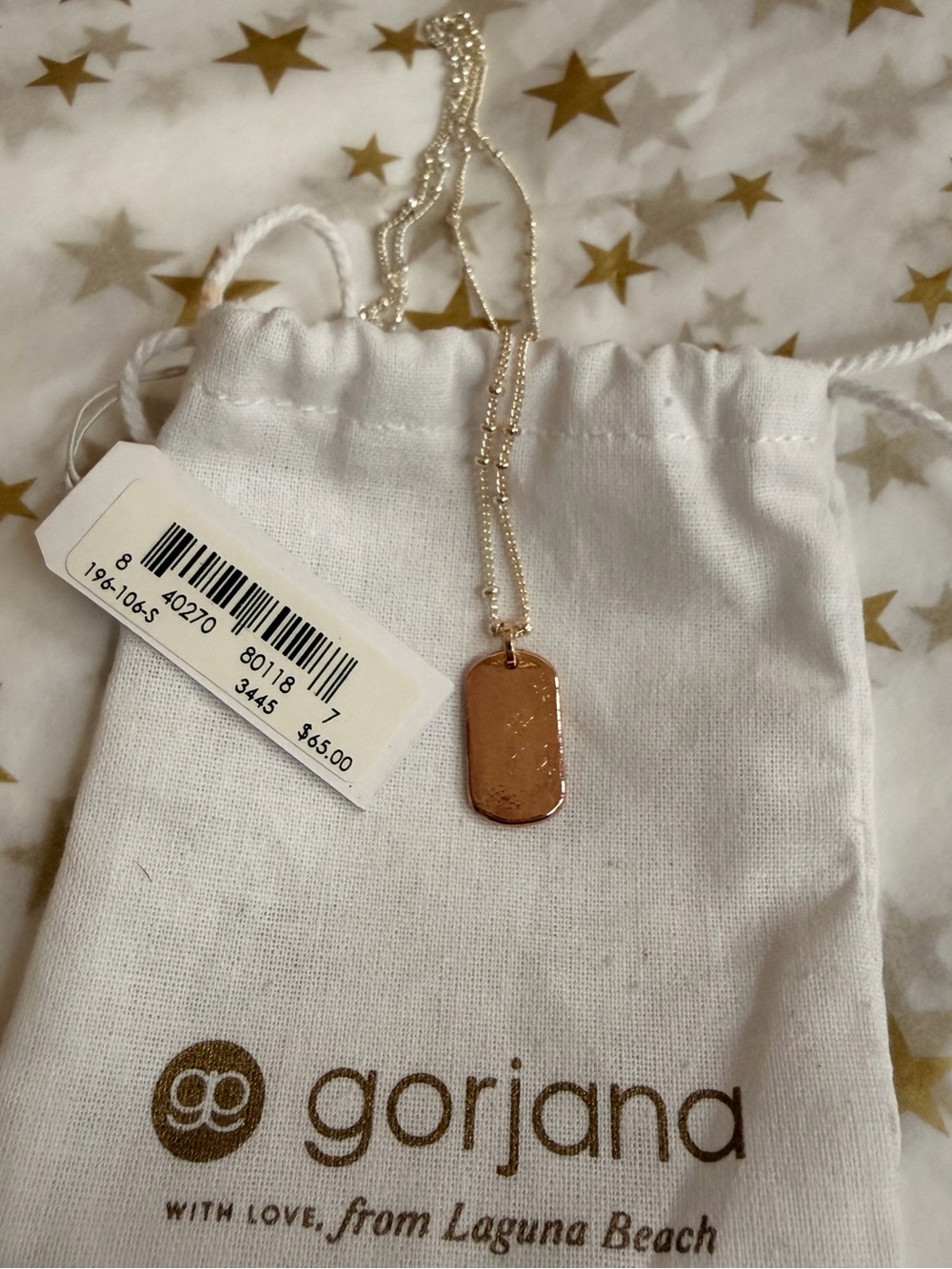 Gorjana Rose Gold Textured Dog Tag Pendant Necklace